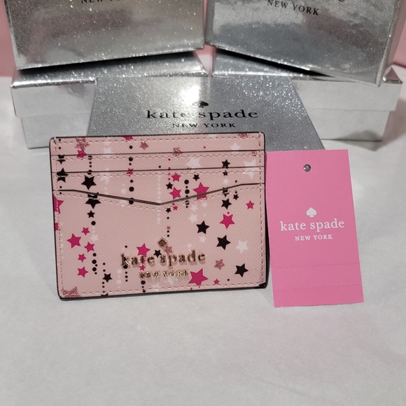 Kate Spade Staci Twinkle Stars  Card Holder Case Wallet Pink